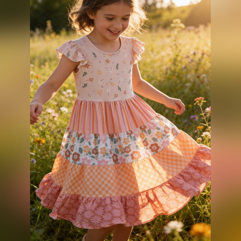 🌸 Adorable Sweetness Ava Retro Floral Check Tiered Dress 🌸